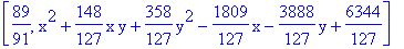 [89/91, x^2+148/127*x*y+358/127*y^2-1809/127*x-3888/127*y+6344/127]